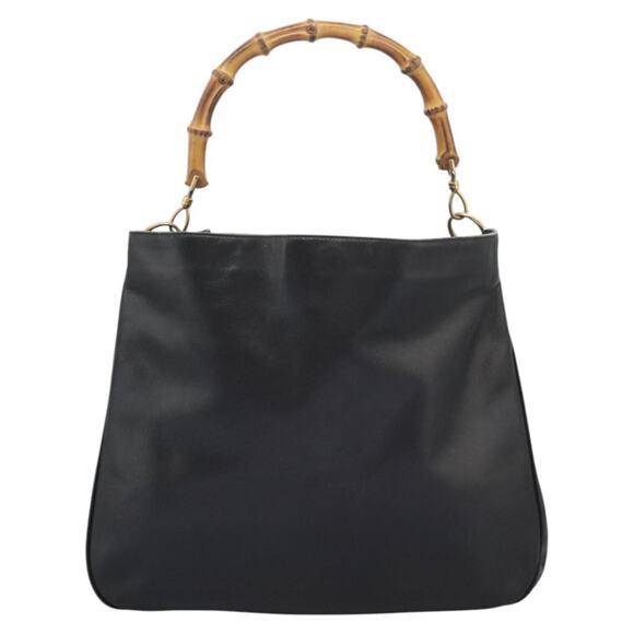 GUCCI Bamboo Hand Bag Leather Black Gold 001 1781 001 1781 - Picture 2 of 16